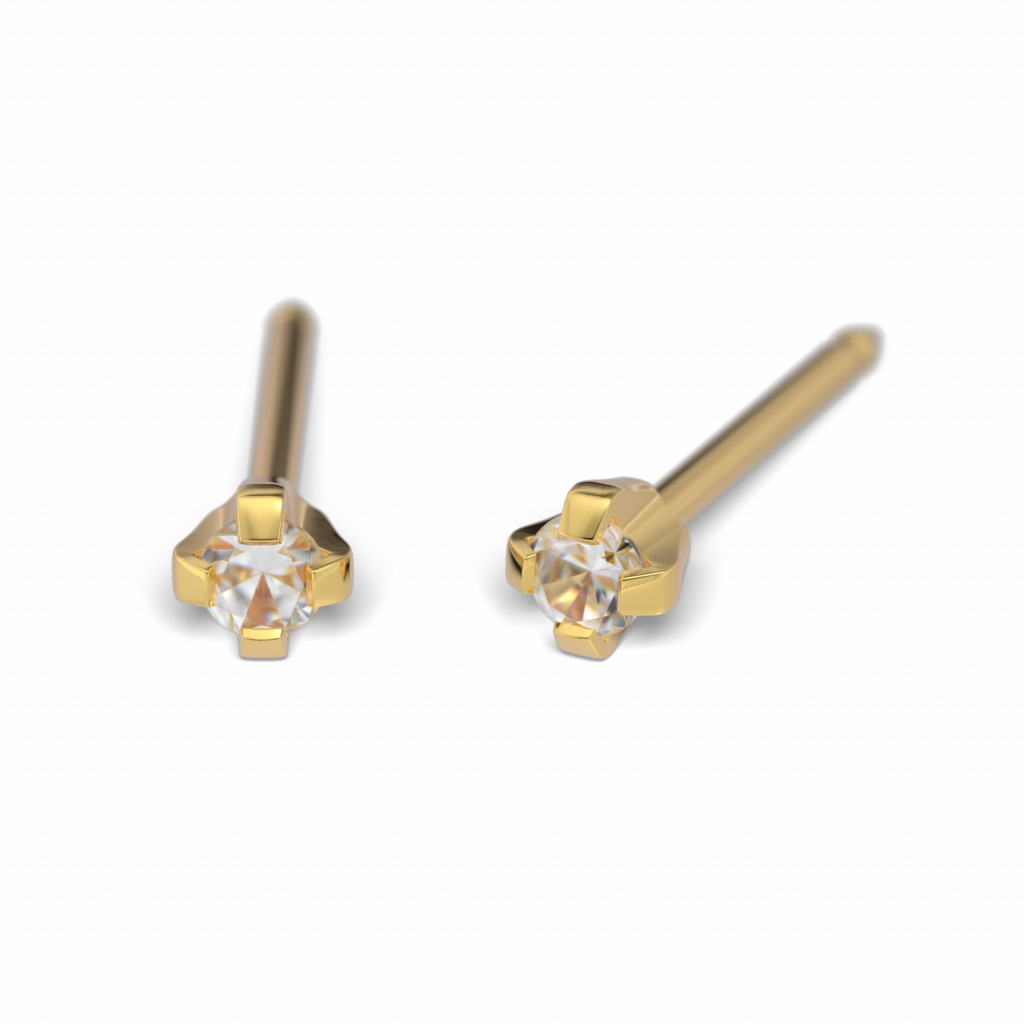 18kt GG Erstohlstecker 2mm Kristall für Ohrlochstechen ®️studex