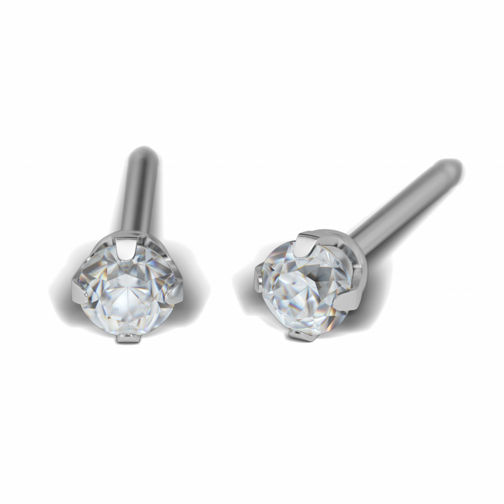 18kt Erstohlstecker 3mm Kristall, GG Rhodiniert für Ohrlochstechen ®️studex