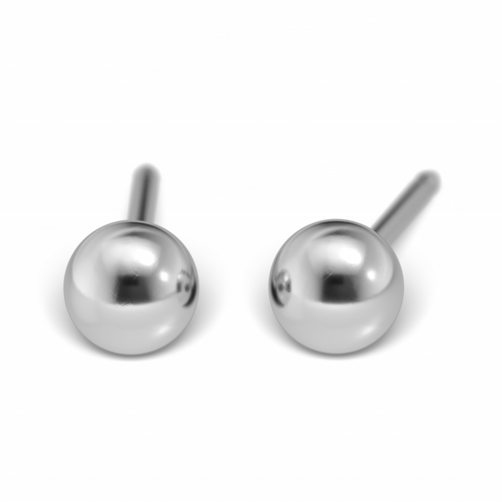 18kt Erstohlstecker 4mm Kugel, GG Rhodiniert für Ohrlochstechen ®️studex