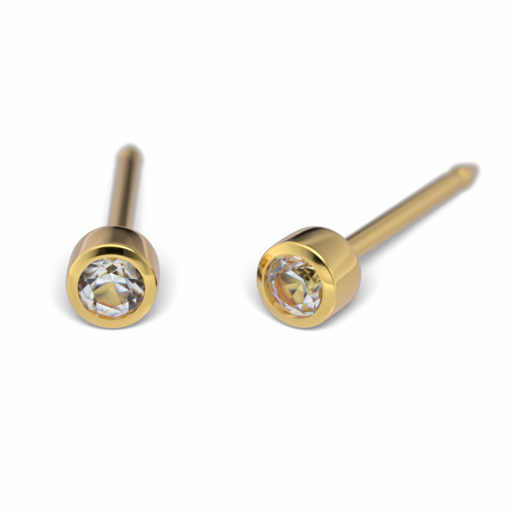 18kt GG Erstohlstecker mit 2mm Kristall für Ohrlochstechen ®️studex