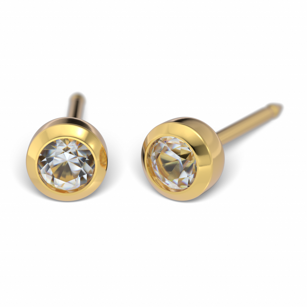 18kt GG Erstohlstecker mit 3mm Kristall für Ohrlochstechen ®️studex